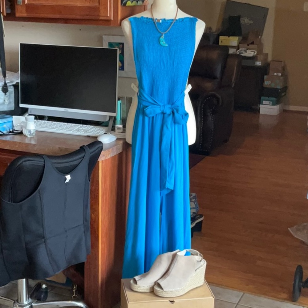 M USA Turquoise Tube Top Wide Leg Jumpsuit Size L, NWT